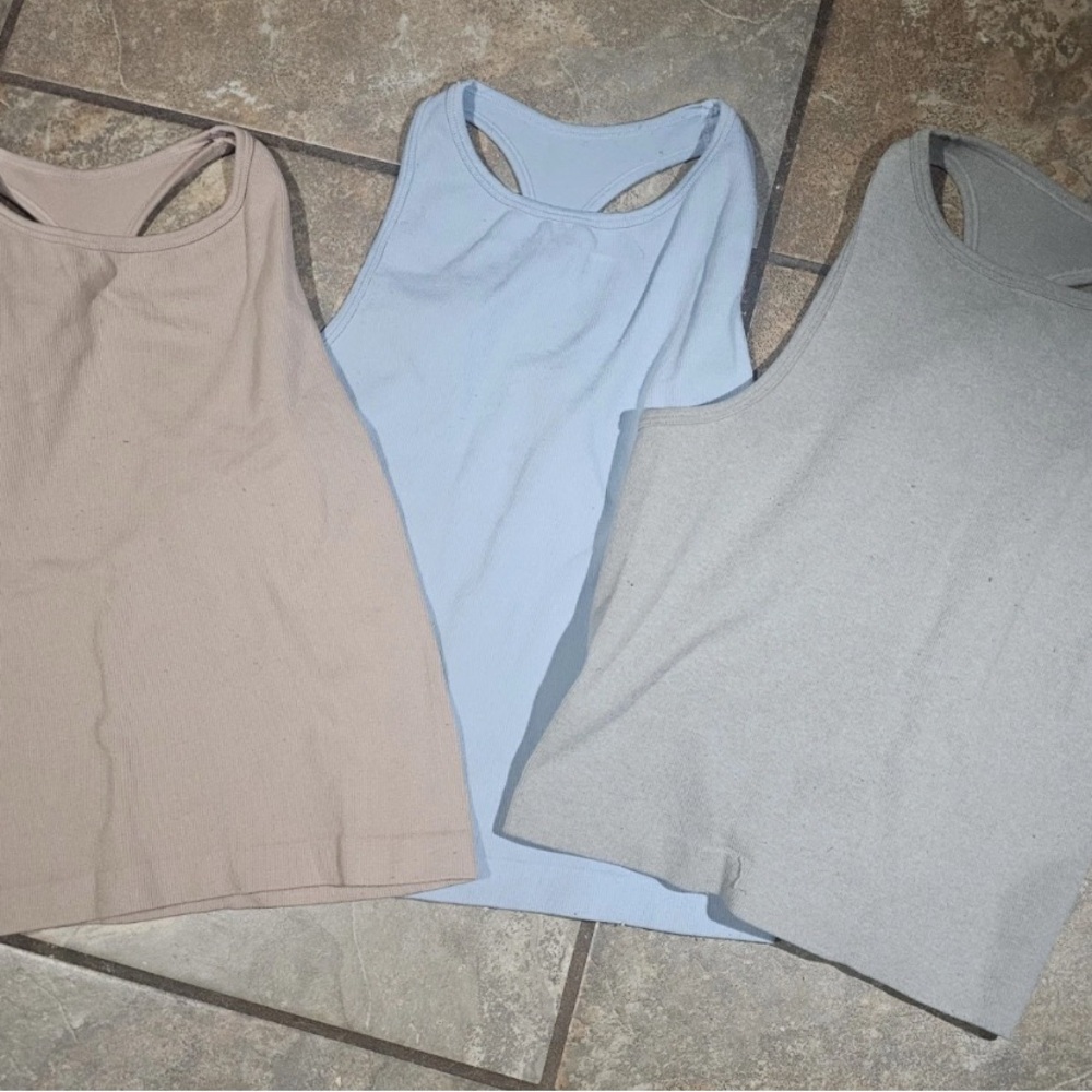 Lot of (3) Free People Intimately Black Blue Tan Grey Tank Top Racerback Sz M/L